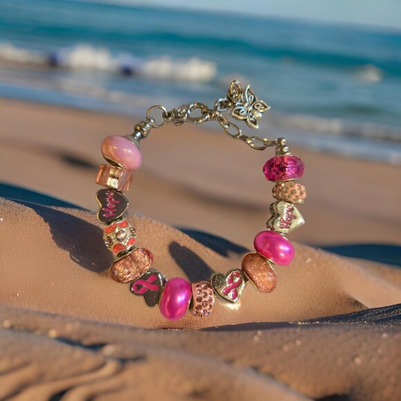 Hope Cancer Awareness Charm Bracelet~ pink - Picture 1 of 2